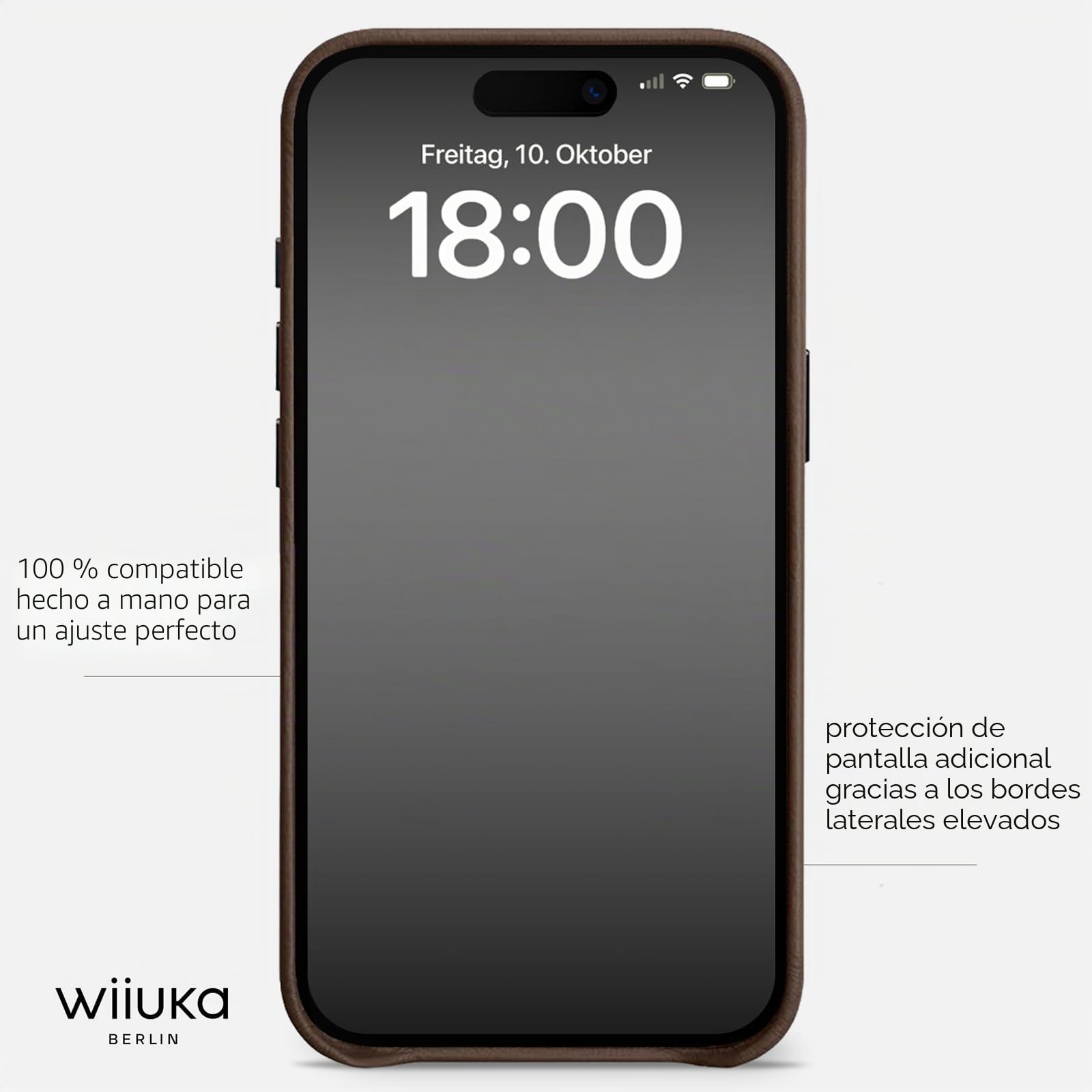 WIIUKA Funda para iPhone 15 Pro, Piel de Alemania Extrafina, Premium para Teléfono Móvil, Qi, Marrón Vintage