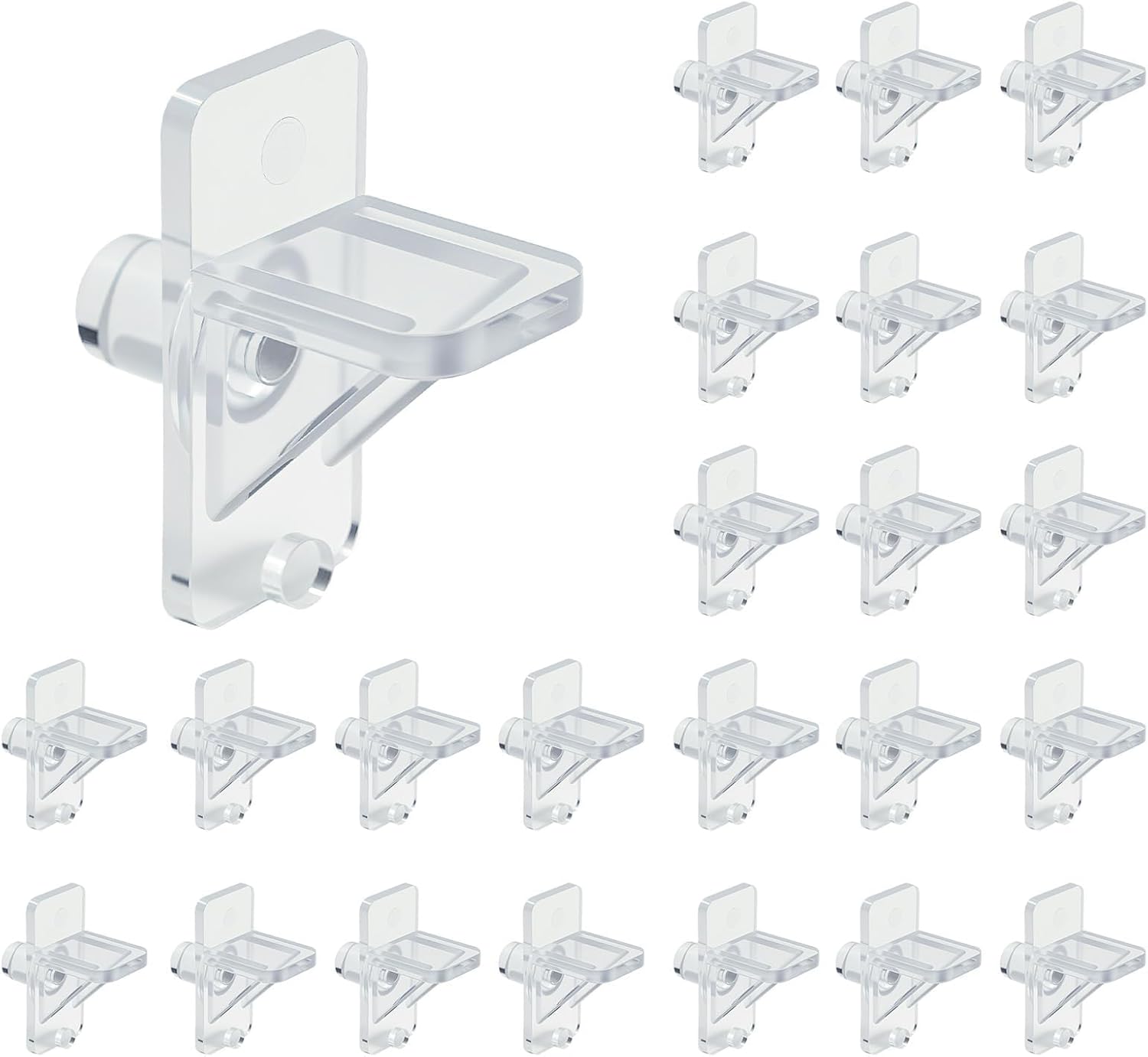24 Pcs Shelf Support Pegs, 1/4 Inch Clear Plastic Shelf Pins for Kitchen Cabinets, Bookcases & Closet Shelves, No-Tool Installation