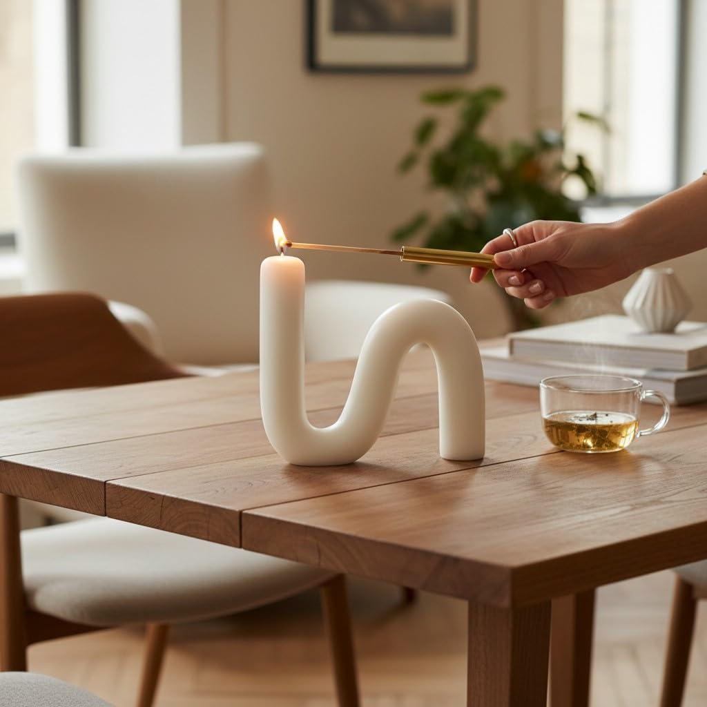 Sculptural S-Shaped Beeswax Candle, Modern Curved Design, Natural Beeswax Material, Decorative Home Accent (Ivory)