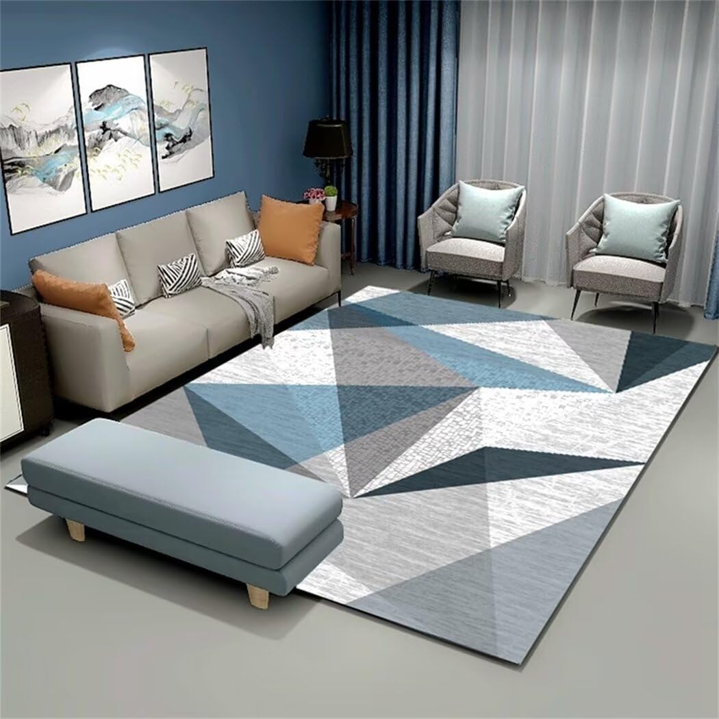 Tapis salon lavable en machine bleu pour éliminer les taches