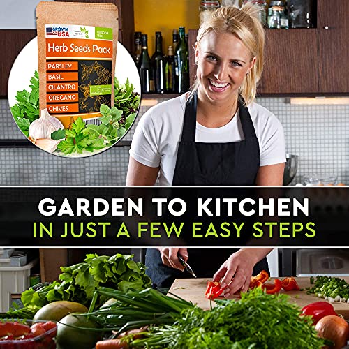 Parsley, Basil, Cilantro, Oregano, Chives - 5 Culinary Herb Seeds Pack - Heirloom And Non Gmo, Grown In Usa - Indoor Or Outdoor Garden #TOP3