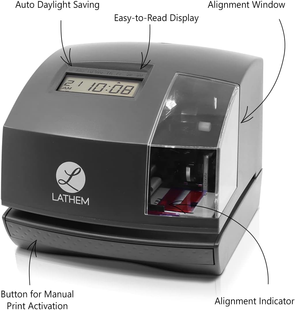 Lathem Atomic Time™ Clock With Tru-Align™, 1600E, Unlimited Employees, 5.7"H x 6.3"W x 7.2"D, Gray : Office Products