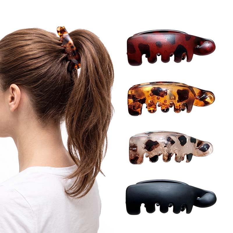 Banana Hair Clips for Women Non-Slip Vintage Oval Matte Hair Clip for Ponytails & Bun Hairstyles Small Banana Clip Hair Accessories for Thick & Thin Hair (4 Multicolor)