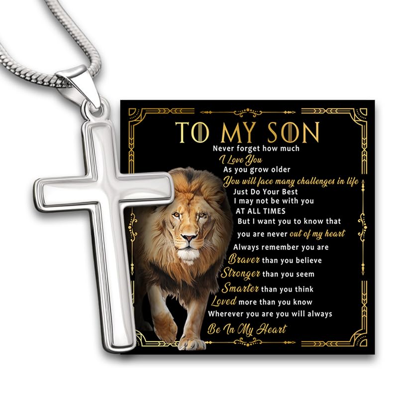 To My Son From Cross Necklace Mom and Dad, Mother and Son Necklace, Faith Cross Necklace Present For My Sons, Gift For Sons on Birthday Graduation, Christmas