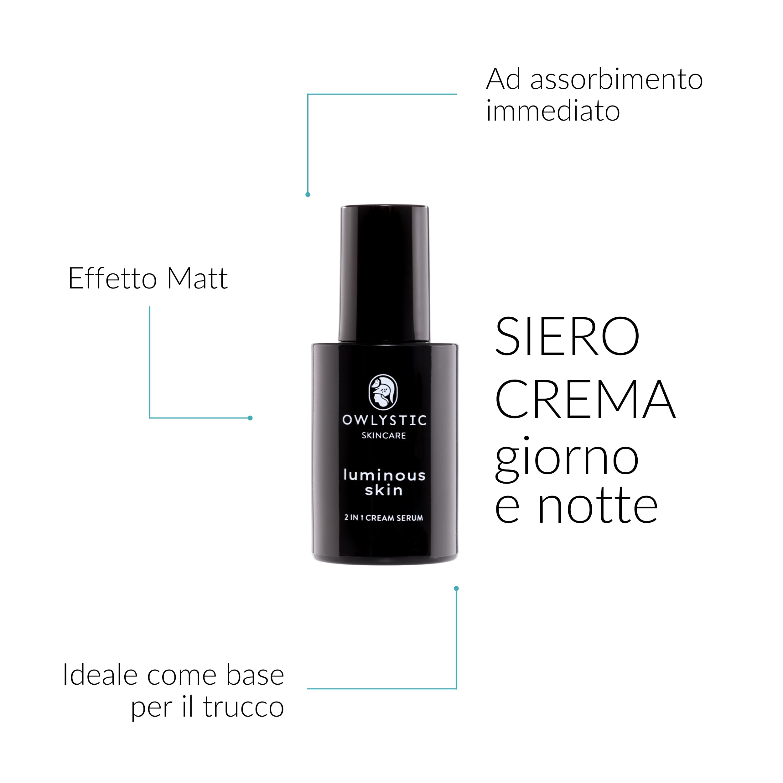 2in1 Bakuchiol Siero Crema Viso con Acido Ialuronico e Aloe Vera MADE IN ITALY - Alternativa Naturale Vegana al Retinolo Viso - Stimola Produzione Collagene e Antirughe - Per ogni Pelle OWLYSTIC 50ml
