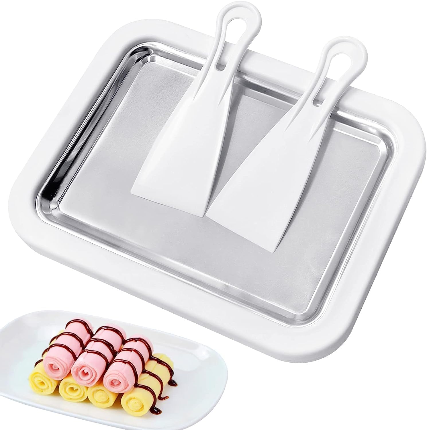 Veecha Instant Ice Cream Roller Pan with 2 Spatulas | DIY Rolled Ice Cream Maker Plate | Mini Frozen Yogurt & Gelato Machine | Homemade Fried Ice Cream Maker for Kids & Family-image-21
