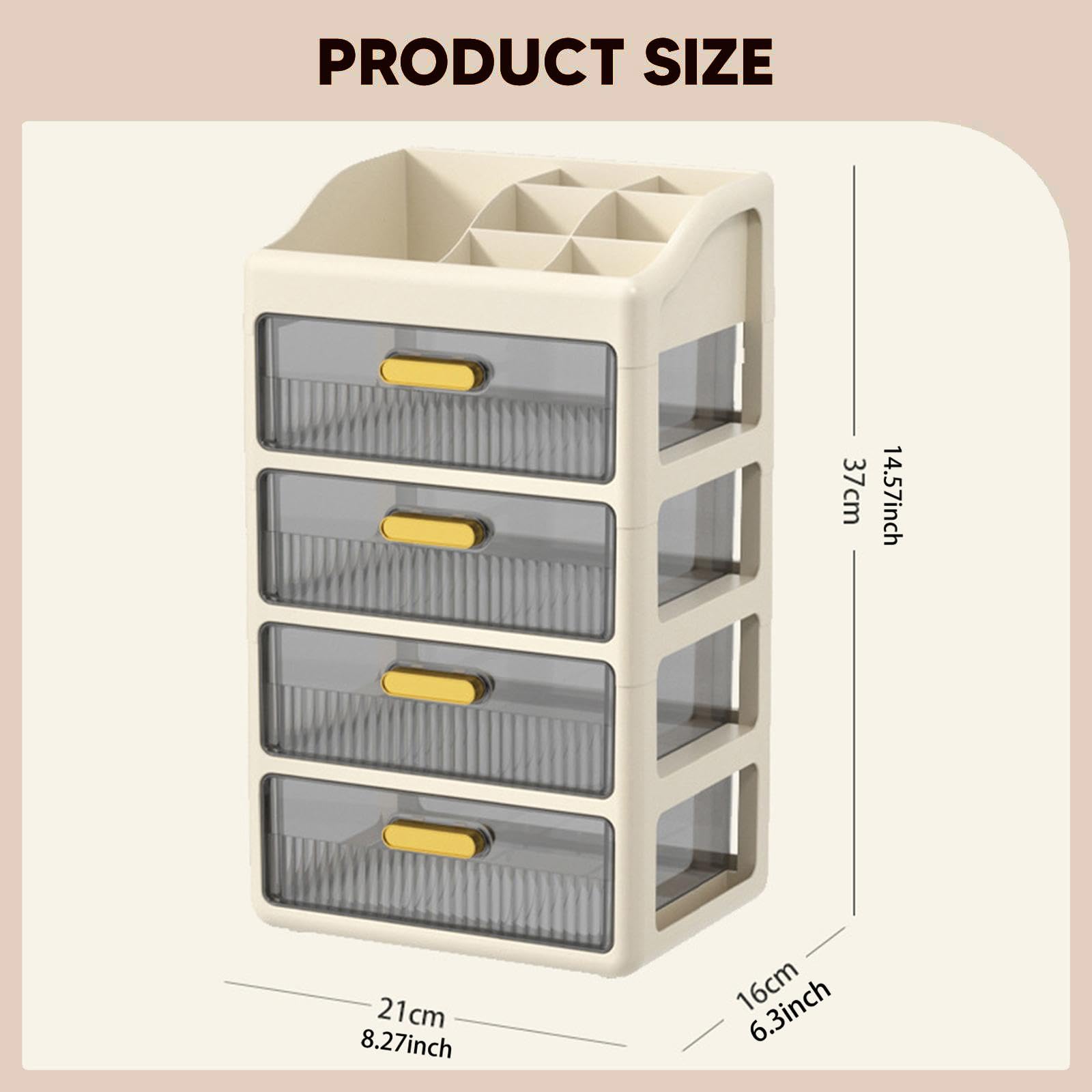 Desk Organizer Cassetti Mobili Porta Cancelleria Contenitore Makeup Compartimenti Grandi Organizer per Ufficio Scuola Casa Bagno, Crema Marrone a 4 Livelli
