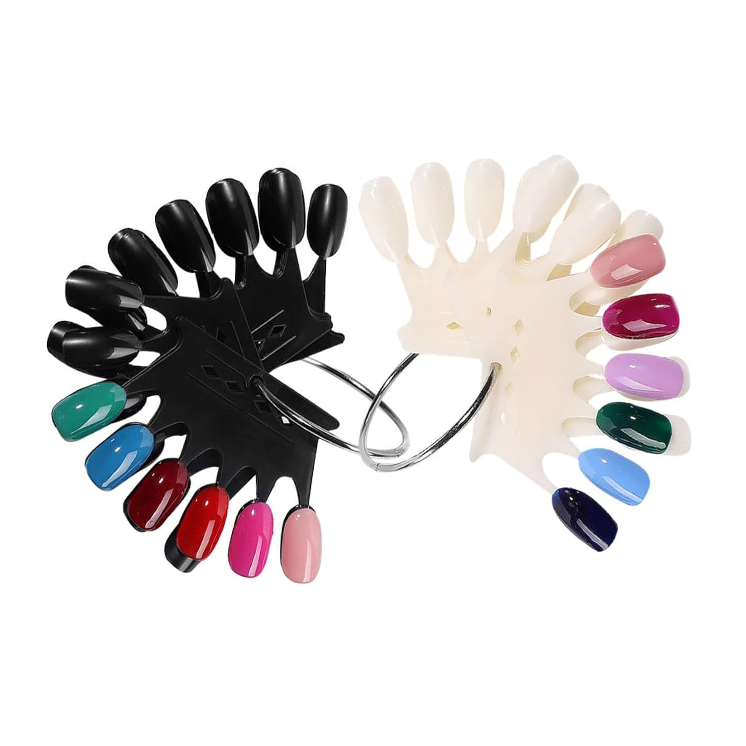 FRCOLOR Nail Display Practice Cards Set 120 Pieces False Nail Sample Sticks with 60 Black Glossy and 60 Natural Color Tips and Polish Practice