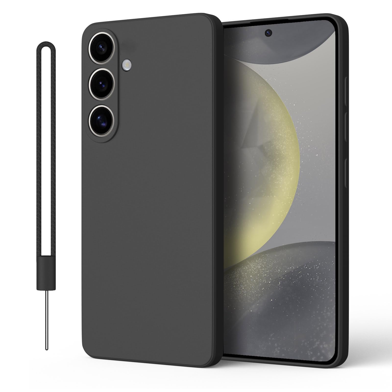 ORDA für Samsung Galaxy S24 FE Hülle Silikon Case, Kameraschutz und Bildschirmschutz Schutzhülle，Matte Ultra Dünn Soft mit Lanyard Handyhülle für Samsung S24 FE Schwarz