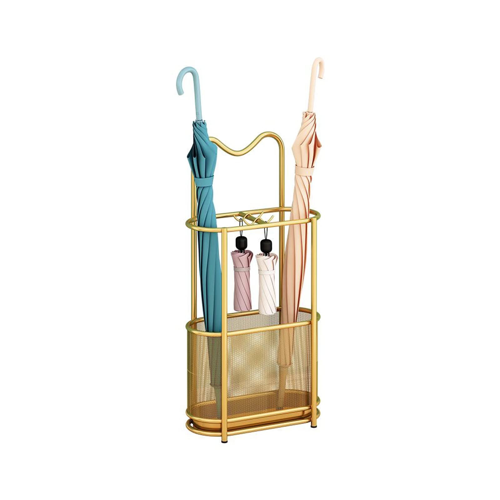 Porte-parapluies d'intérieur en métal or avec bac d'égouttage pour entrée