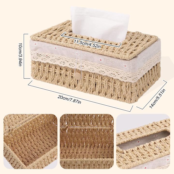Copertura Decorativa Scatola Fazzoletti Copertura In Ecopelle Per Scatola Di Fazzoletti - Motivo Intrecciato, Cubica 12.7x12.7x12.7 Cm, Con Cintura In Velcro Copertura Con Cintura Velcro