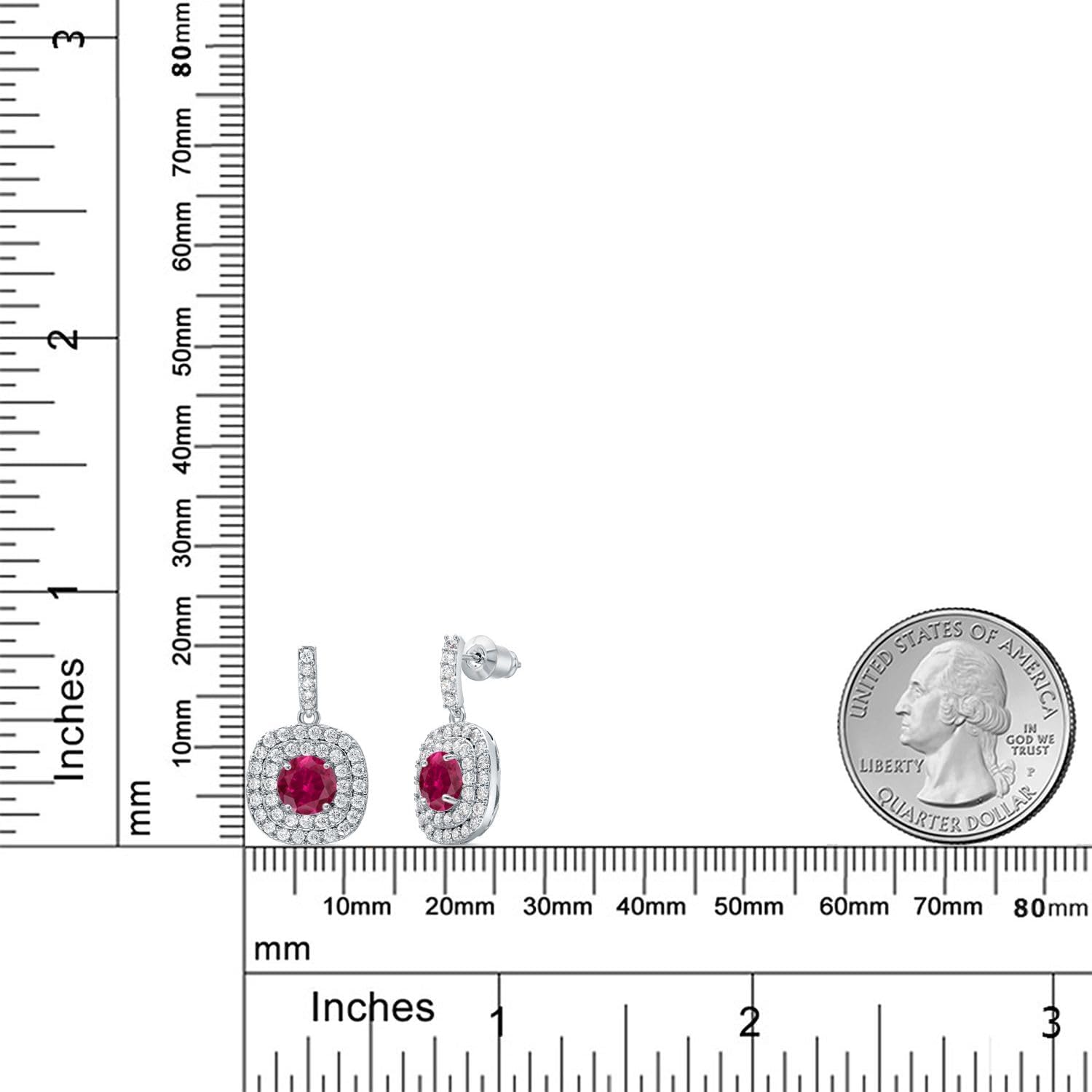 Gem Stone King 6MM Round Gemstone Birthstone Drop Dangle Double Halo Earrings For Women