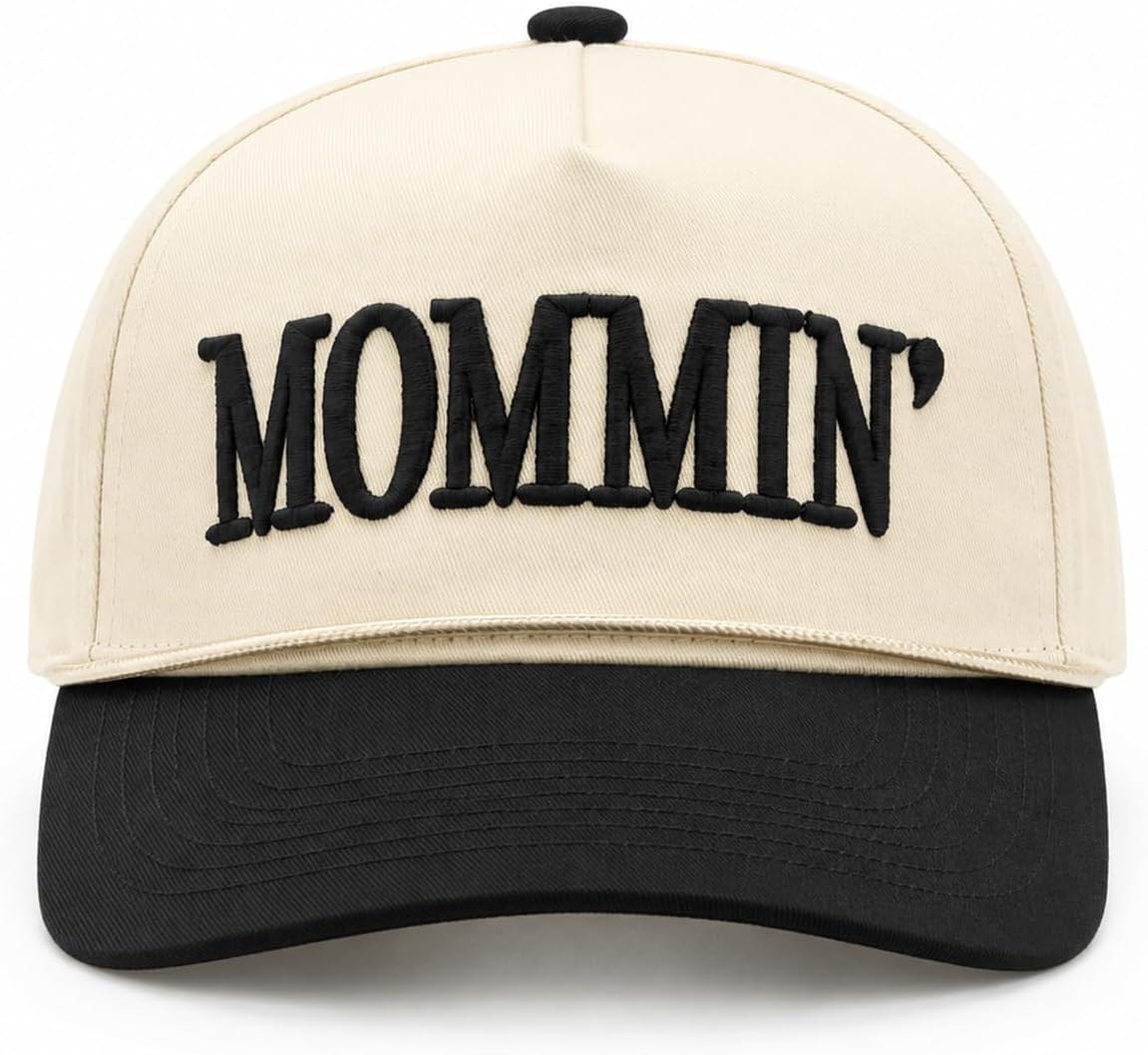 Mommin Trucker Hat for Women, Two Tone Baseball Cap for Mom Black