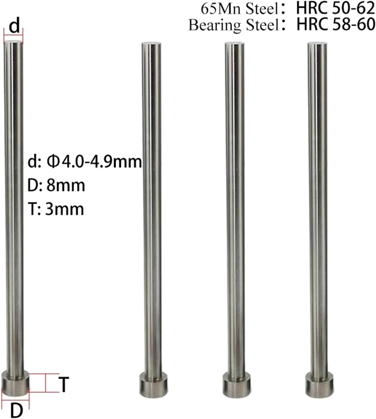 Straight Punching Ejector Pin 65Mn Round Tip Plastic Injection Component Straight Punching Ejector Pin(10pcs 4x200mm)