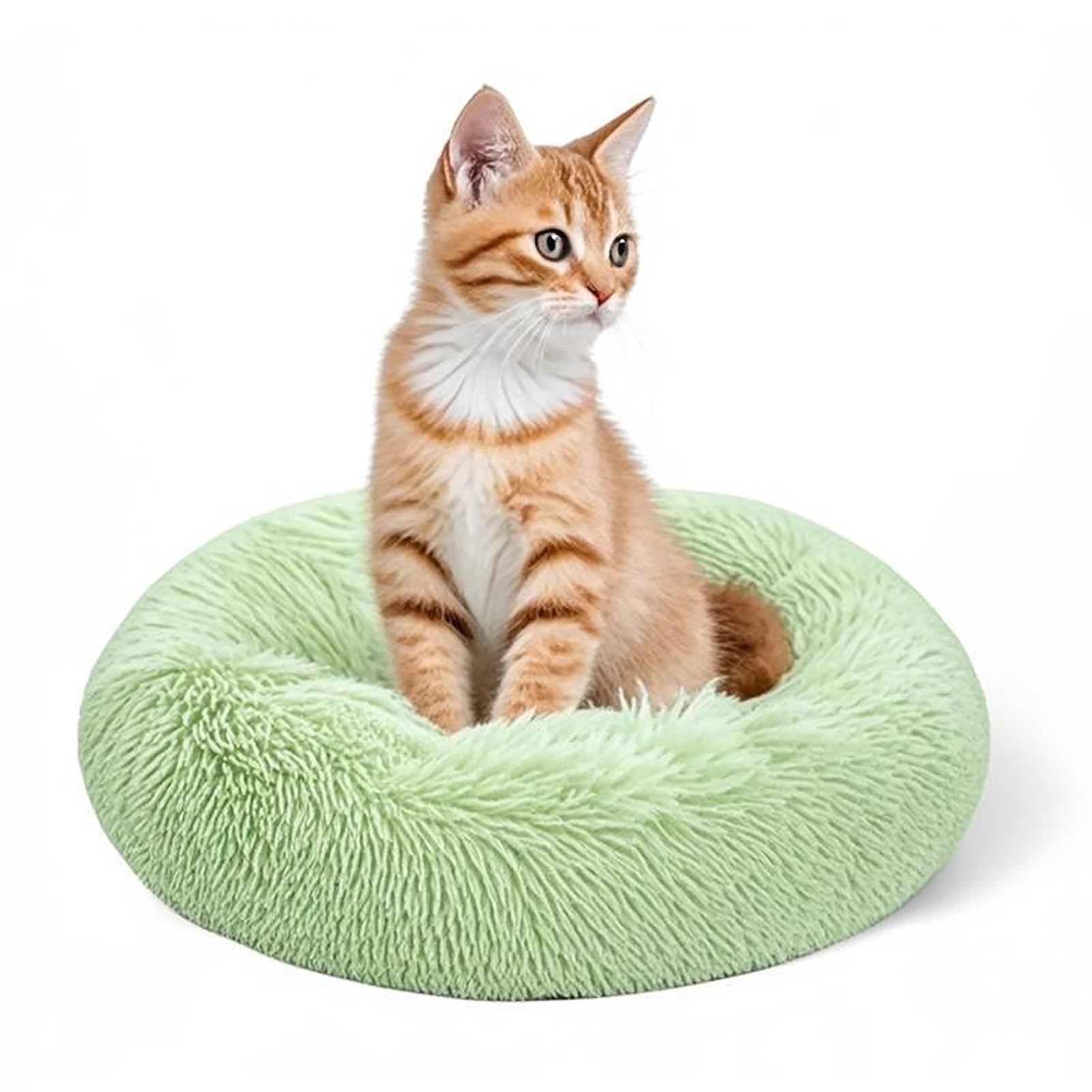 Cat Donut Bed for Indoor Cats, Calming Small Dog Bed, Fluffy Plush Puppy Kitten Cuddler Round Bed Warm Soft Pet Cosy Anti Anxiety Beds with Non-Slip Bottom, Machine Washable,Fruit Green,40cm/15.75”