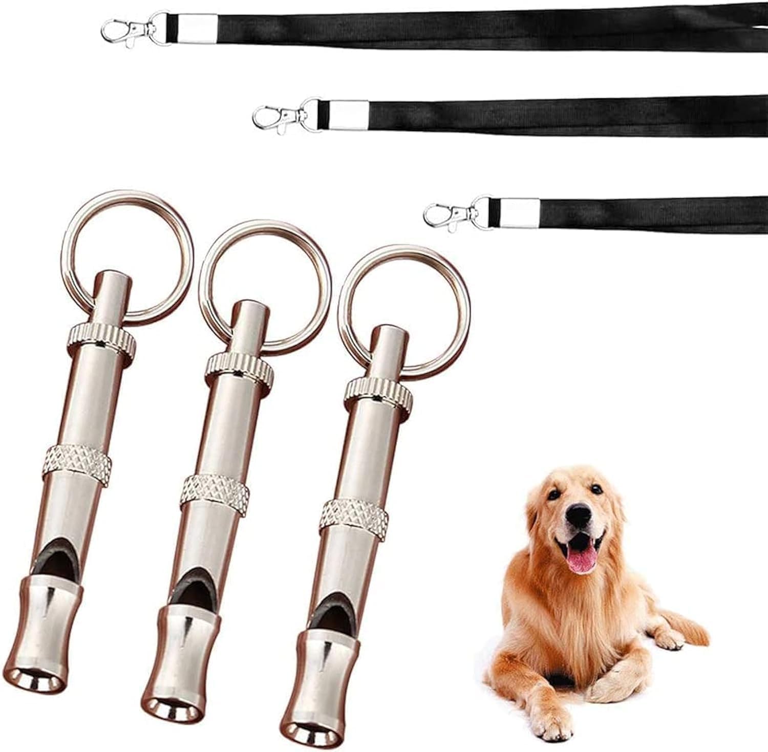 SYOSI Professional Training Dog Whistle, Adjustable Pitch Ultrasonic Training Tool, Used for Recall, Stop Barking, and Other Training, 3 Whistle per Pack, with 3 Free lanyards