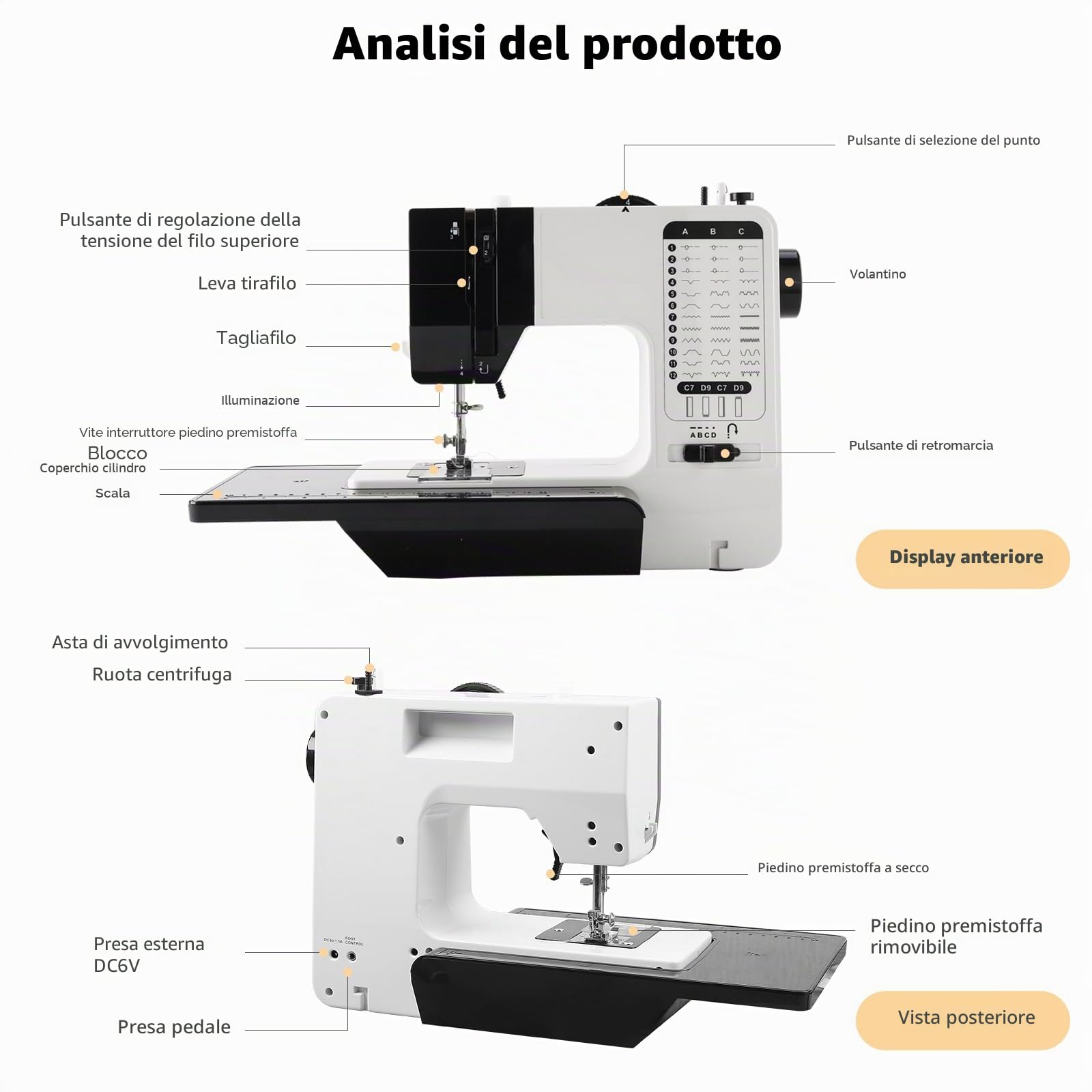 738 Macchina Da Cucire Con 12 Punti Di Cucitura, Macchina Da Cucire Elettrica A Doppio Filo, Con Tavolo Di Allungamento, Luce Led Antiriflesso, Eu Plug