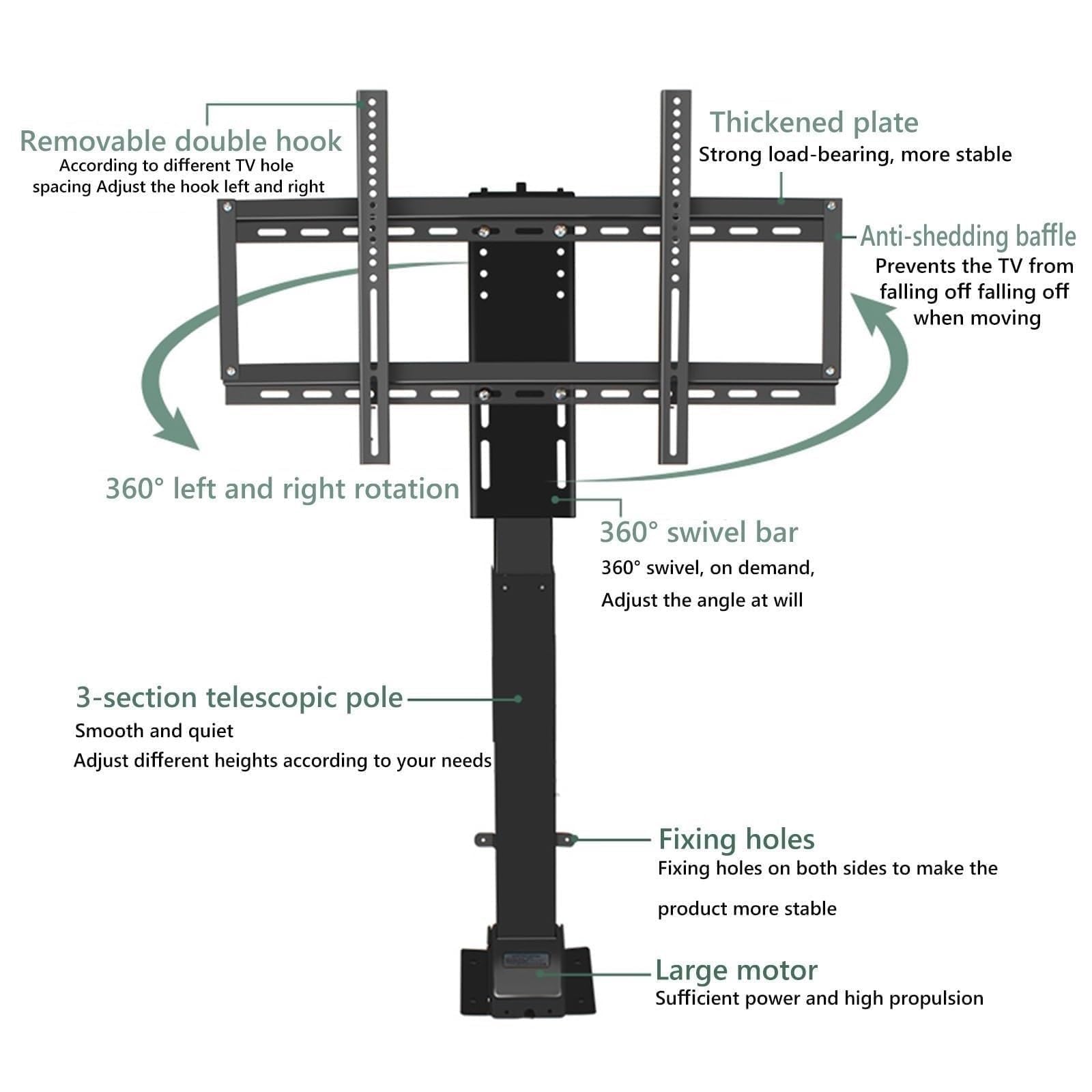 Soporte De Suelo Telescópico Motorizado para TV - Elevador Eléctrico Manual De TV con Rotación De 360° A Izquierda Y Derecha, Se Puede Ocultar En Un Armario