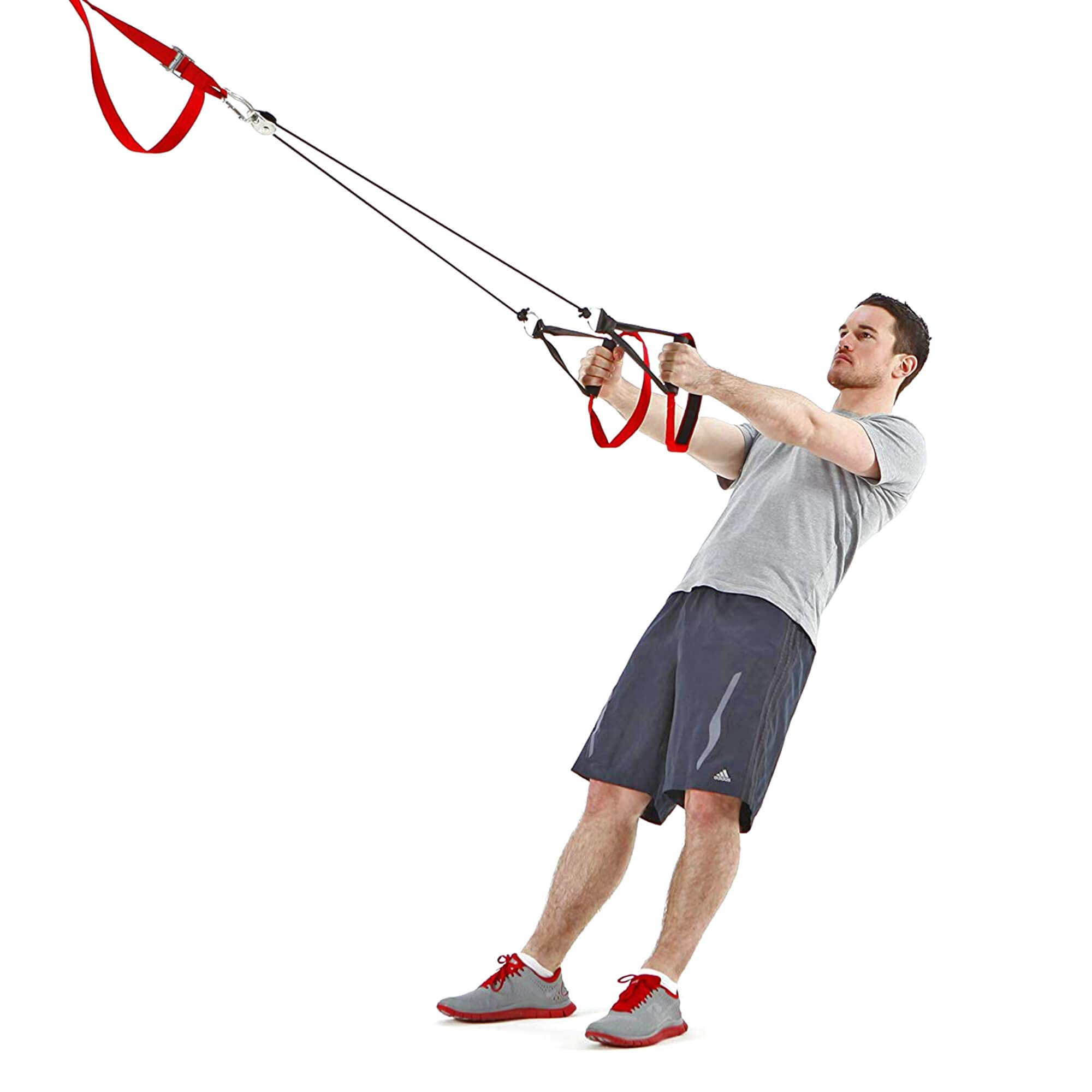 Sling Trainer mit Umlenkrolle mit Griffschlaufen inkl. 2x Schlingentrainer DVD, Türanker, Poster MADE IN GERMANY (Rotate)
