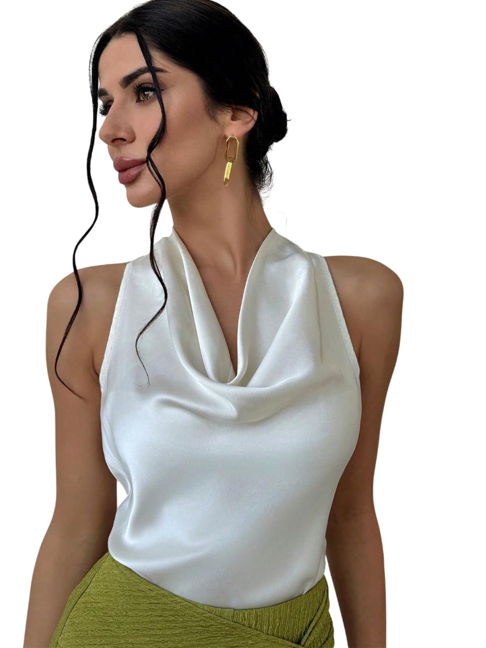 kateclo Women’s Satin Halter Neck Blouse Sleeveless Draped Cowl Neck Top with Bow Tie Back – Elegant Summer Evening Shirt-picture-41
