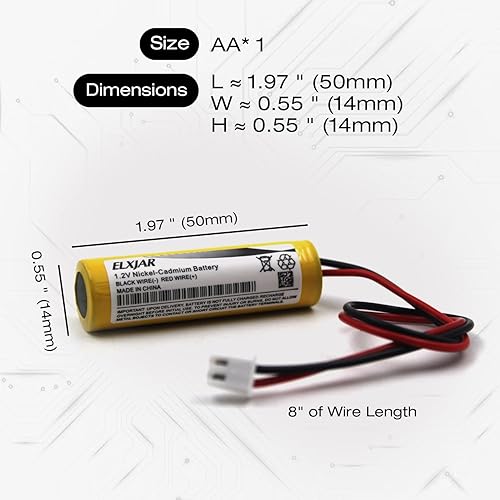 Miniatura 3 de elxjar Paquete de 5 luces de emergencia NiCad AA de 1.2 V, 900 mAh, batería de repuesto para Unitech AA900mAh OSA268 ELB CS01 DAA900BT, Lithonia EXR