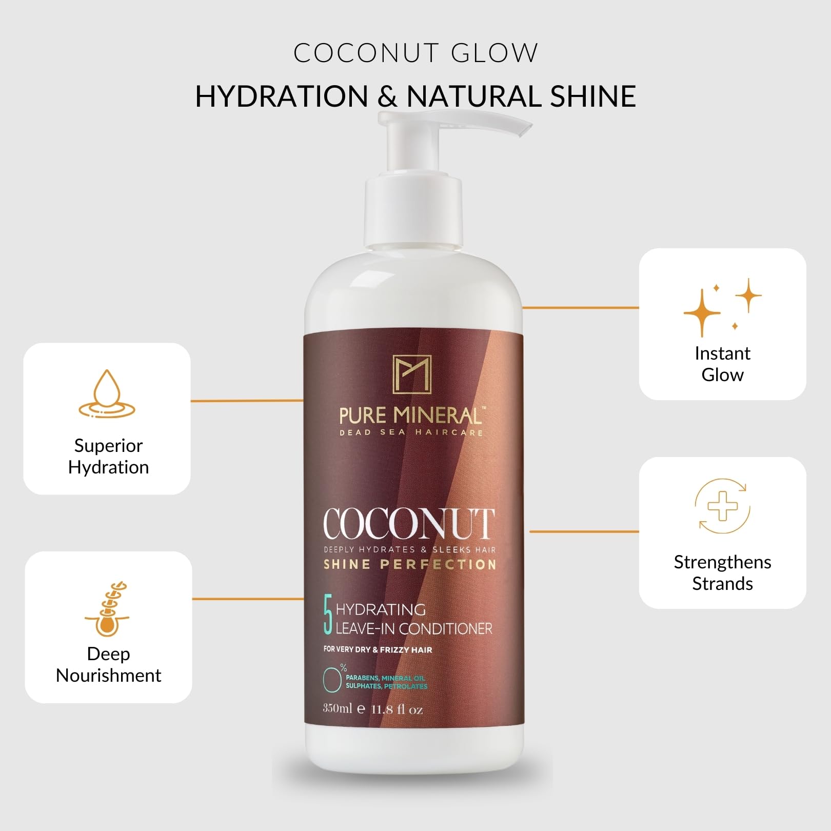 Pure Mineral - Coconut Oil Leave-In Conditioner - Hydration & Shine for Dry Hair - Sulfate-Free, Paraben-Free, Petrolatum-Free - 350ml - Image 2