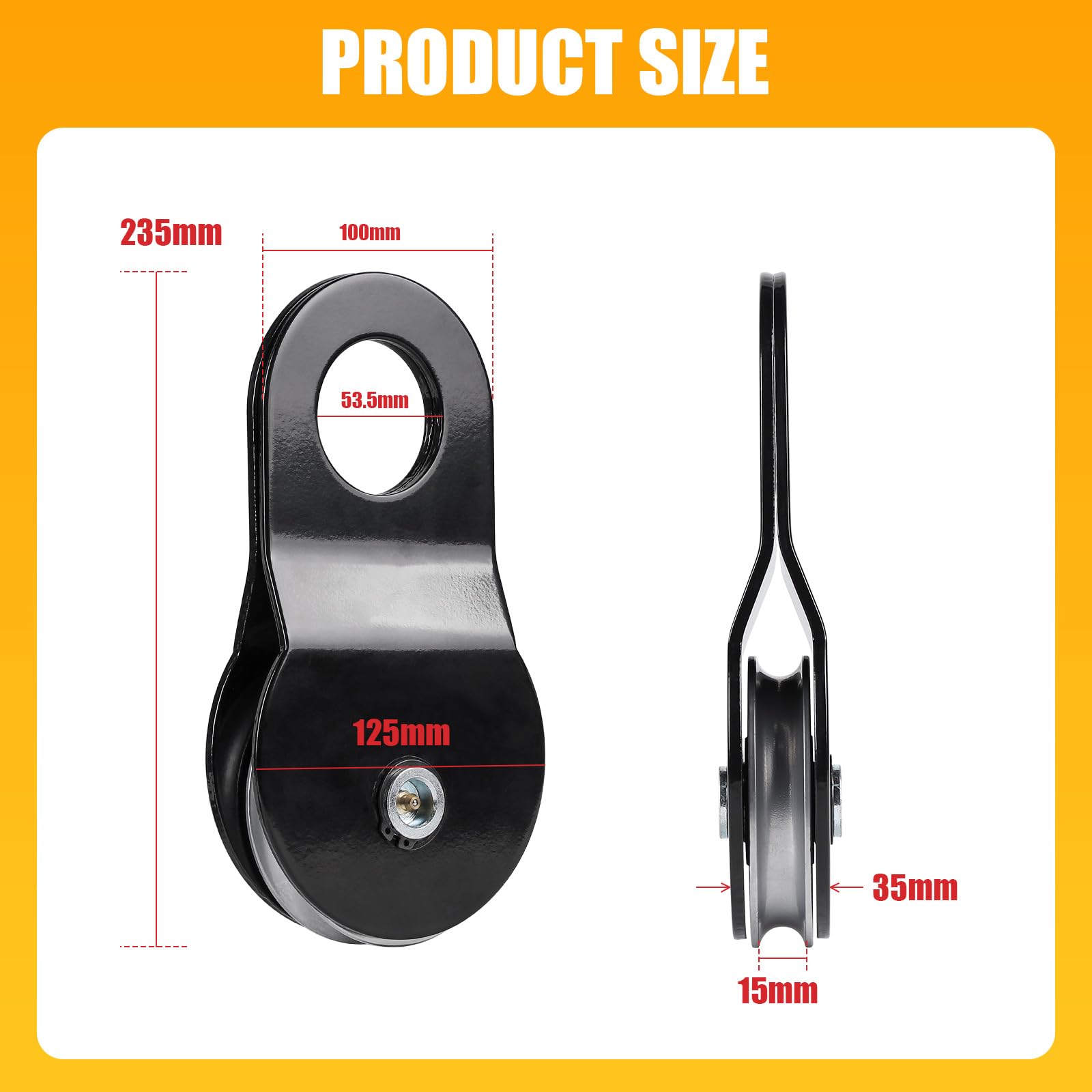 SWAWIS Noire Poulie de Renvoil pour Treuil en Acier, Diamètre de Rainure de Roue 15mm, Capacité de Charge 10t, pour Opérations de Sauvetage Hors Route et l'Exploitation Forestière
