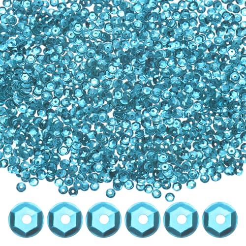 M METERXITY 3000-Pack Loose Sequins Bulk, 20g 4mm Round Cup Sequins for Wedding/Sewing/DIY Craft/Garments Accessories, PVC Spangles with Holes [Light Blue, Silver]