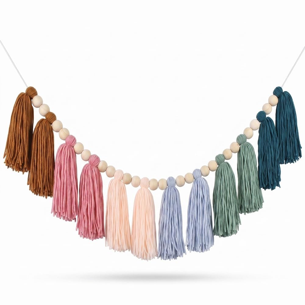 DrCor Earth Tone Tassel Garland – Boho Wall, Home &amp; Office Decor