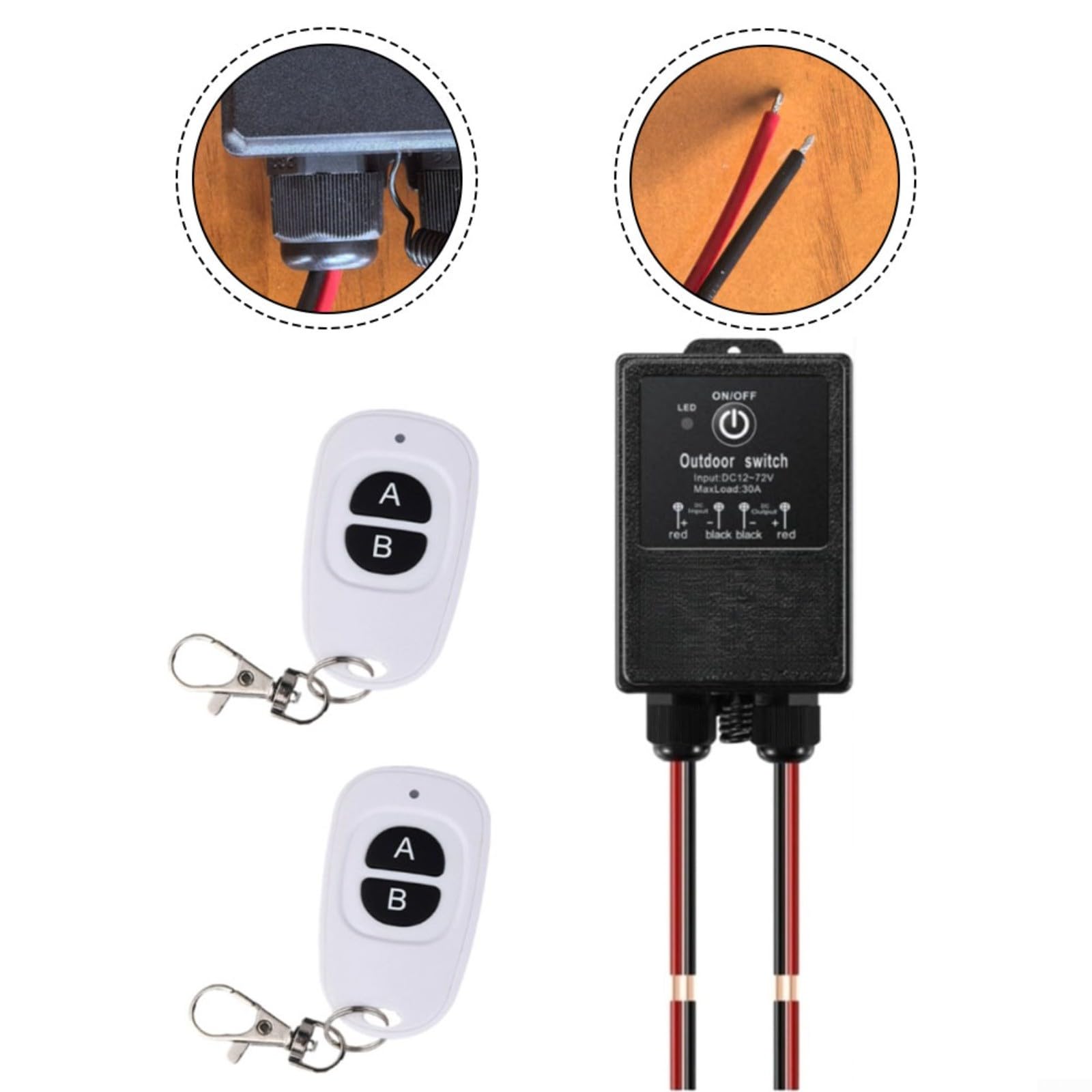 Interrupteur relais radio étanche IP65 12 V CC 30 A haute performance avec connecteur SAE pour moteurs de pompe de porte de garage, portée 100 m (B)