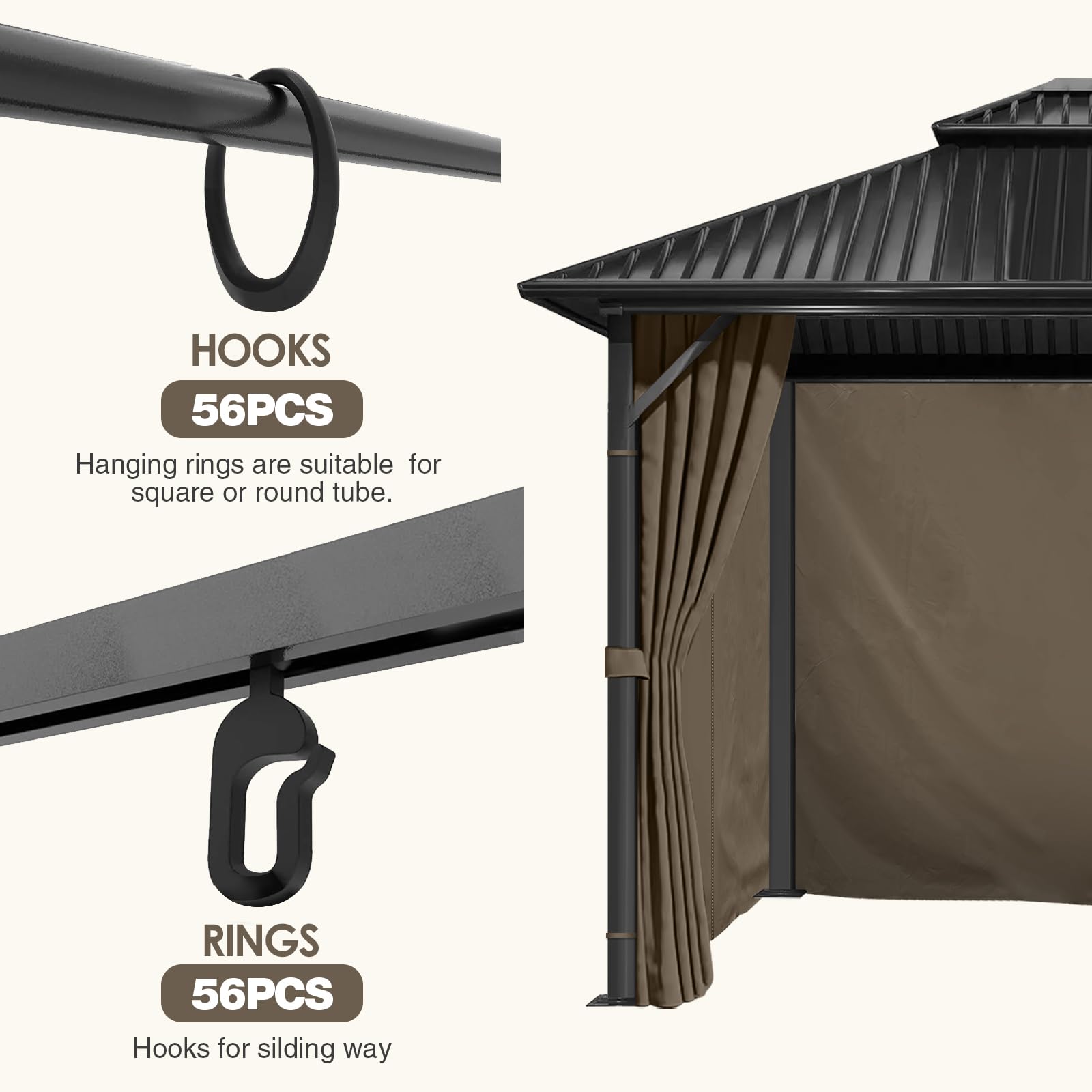 4 Seitenteile Pavillon 3x3m Wasserdicht Seitenwände UV Schutz (Braun)