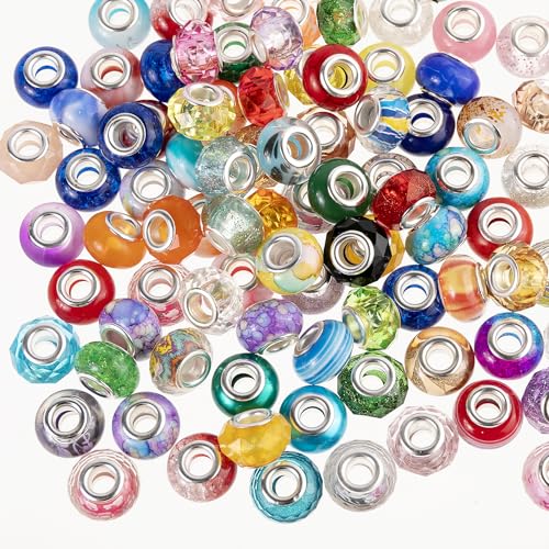 Image of Large Hole Beads for Bracelet Jewelry Making, 100pcs Beads for Pens, 14mm Resin Spacer Bead for DIY Bracelet Necklace Bag Chain Jewelry Making Crafts Supplies (14mm Mixed Color)