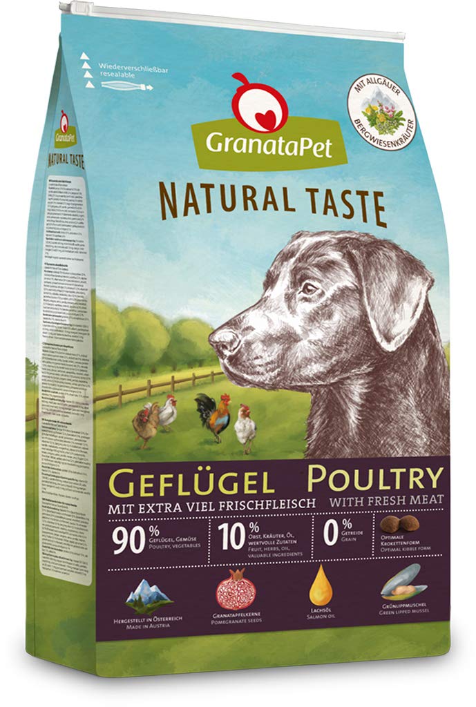 GranataPet Natural Taste Geflügel, Trockenfutter für Hunde, Hundefutter ohne Getreide & ohne Zuckerzusätze, Alleinfuttermittel für ausgewachsene Hunde, 12 kg