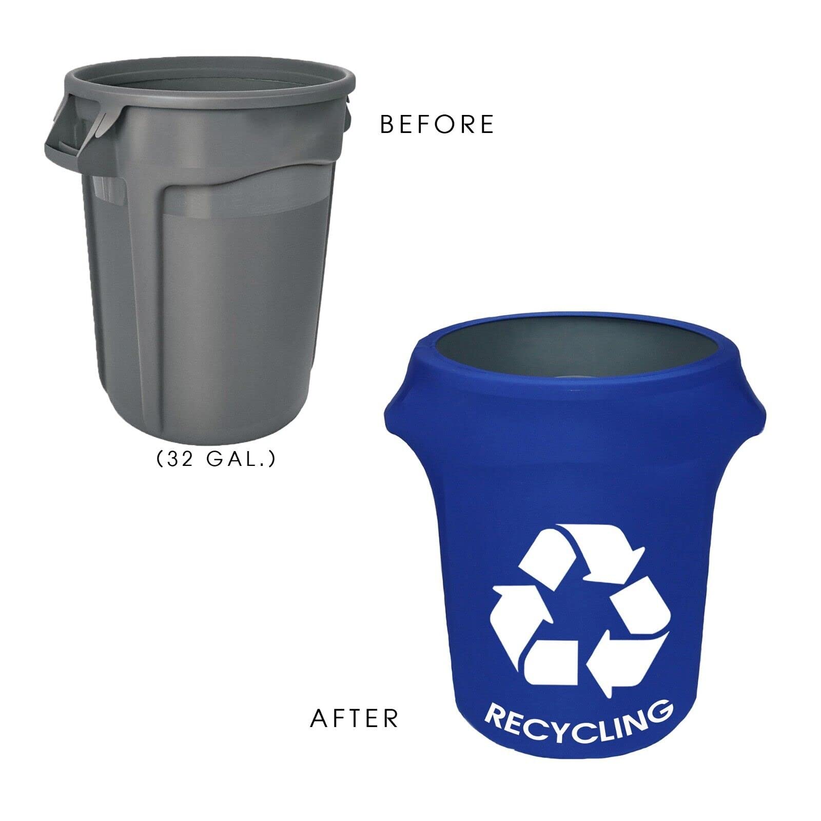 32 Gallon Spandex Trash Can/Waste Container Covers (Royal Blue w/Recycling Logo)