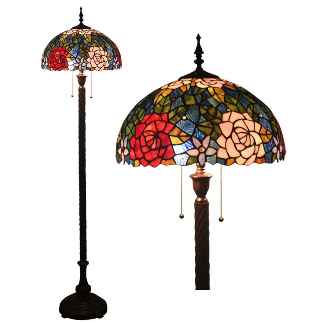 IUokLU 16 Inch Tiffany-Style Stained Glass Shade Floor Lights Vintage ReadStandLight/Bedroom/Office/Cafe, Zipper Switch, E27 (15)