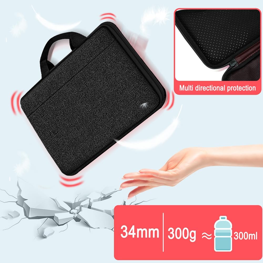 HSEOK Estuche para Computadora Portátil de 13,3" 14", Maletín de Mano Compatible con MacBook Pro de 14", MacBook Air/Pro 13,3" y Portátiles de 13" a 14",Negro