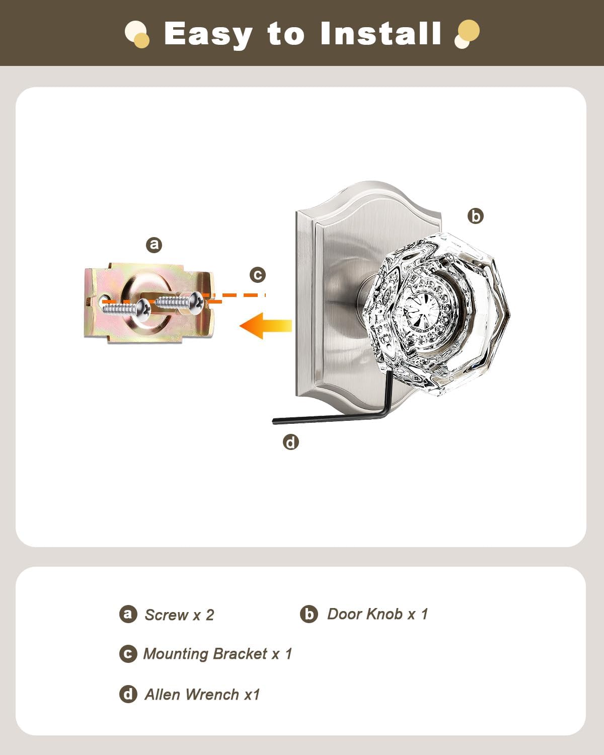 Gobrico Satin Nickel Dummy Crystal Door Knob, Single Side No-Turning Glass Door Handles,2 Pack Inactive Diamond Octagonal Knob Set