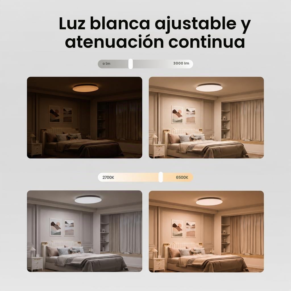 Yeelight Plafón LED Techo Inteligente con Retroiluminación RGBCW, 60cm 50W Lámpara de Techo Regulable Montaje Rápido, 4500LM, 16M Colores, 2700K-6500K, Alexa y Google, Lámpara LED Techo Grande