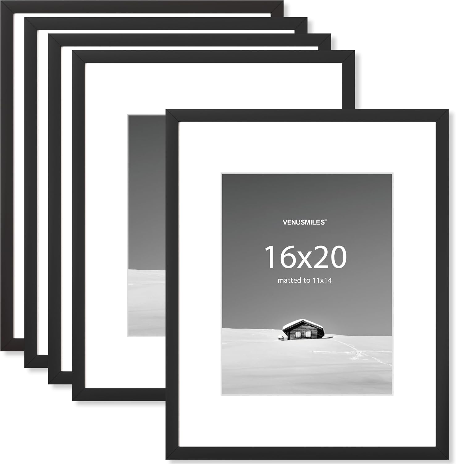 16x20 inch Picture Frame, 16x20 Photo Frames with 11x14 Removable Mat - High Definition Plexiglass - Vertical and Horizontal Display - Wall Hanging Frame - Black, 5 Pack 16x20, 5P Black