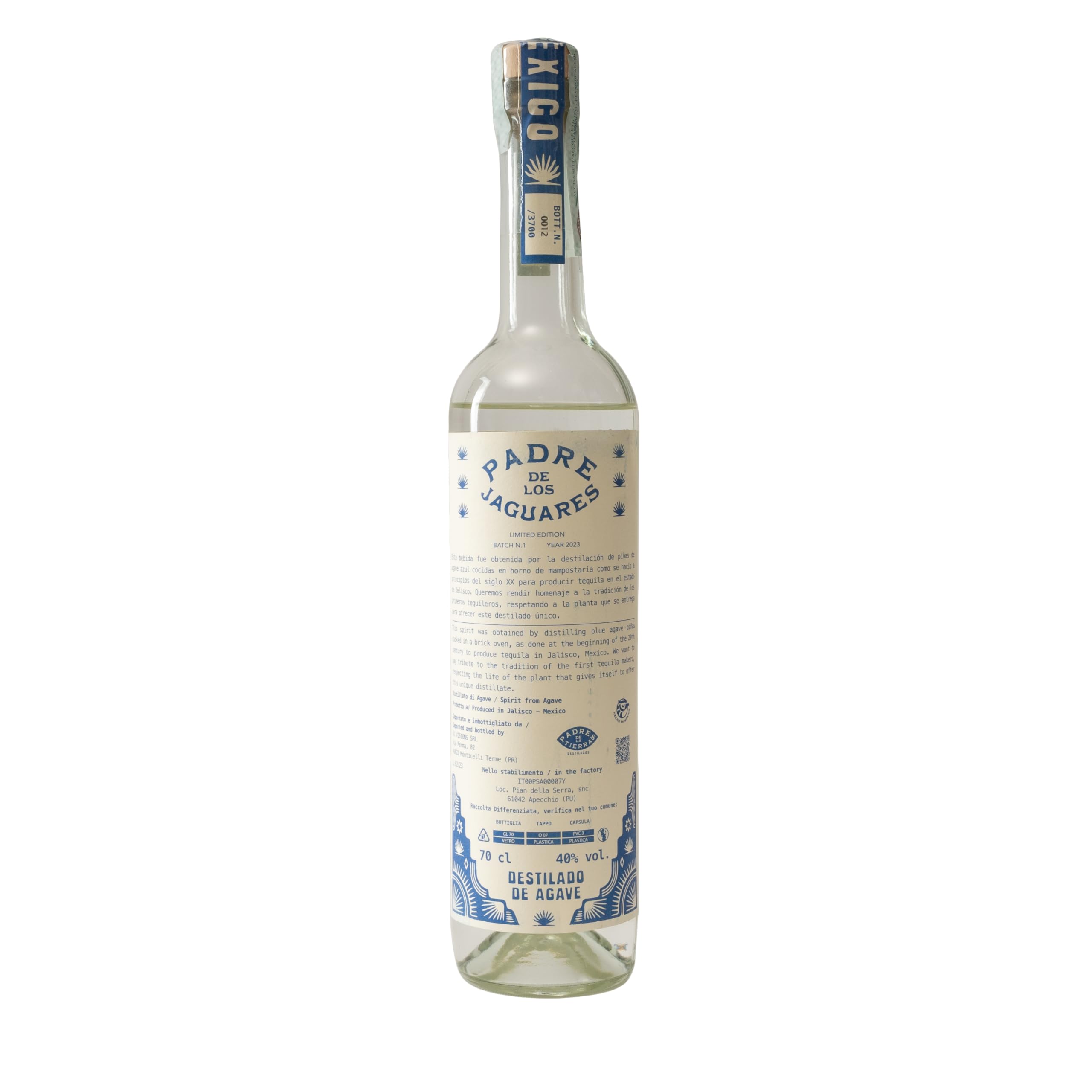 Padre de los Jaguares – Tequila Artigianale Premium di Agave Azul | Distillato di Terroir da Jalisco | Note Fruttate, Speziate e di Marzapane | Spirits Messicano | 70 cl, 40% vol.