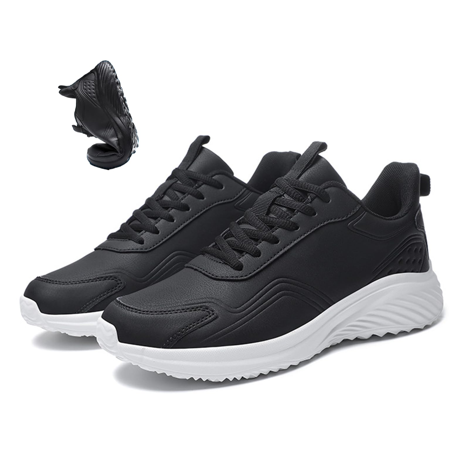 Men's Leather Waterproof Casual Walking Shoes Fashion Soft Sole Non-Slip Lightweight Slip-On Work Shoes Comfortable Hombre Food Service Chef Shoes (Black/B,8.5)