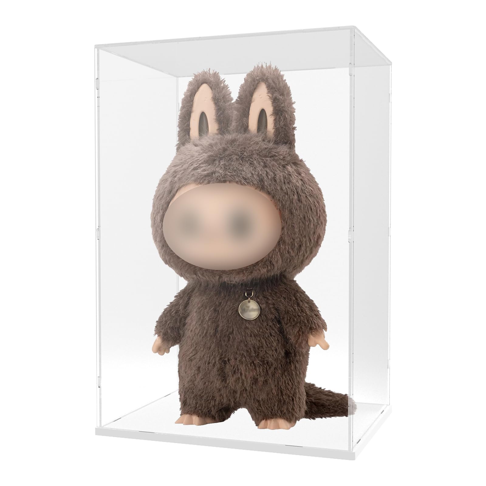 Choowin Acrylic Display Case for Zimomo Display for Labubu Display, 24 inch Tall Assemble Dustproof Display Box, Thickened Large Clear Display Cases for Collectibles Figures Dolls (White Base)