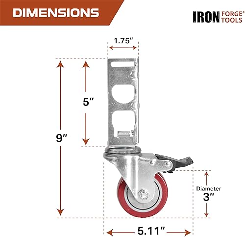 Miniatura 9 de Iron Forge Tools Ruedas giratorias de almacenamiento resistentes  Juego de 4 ruedas de bloqueo de 3 pulgadas 1360 libras. Capacidad para estanterías