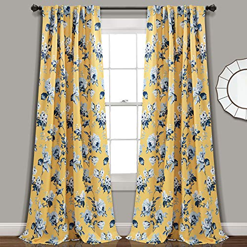 🔥 Hot Deals Lush Decor, Yellow and Blue Tania Curtains  Floral Garden Room Darkening Window Panel Set for Living, Dining, Bedroom (Pair), 84” x 52