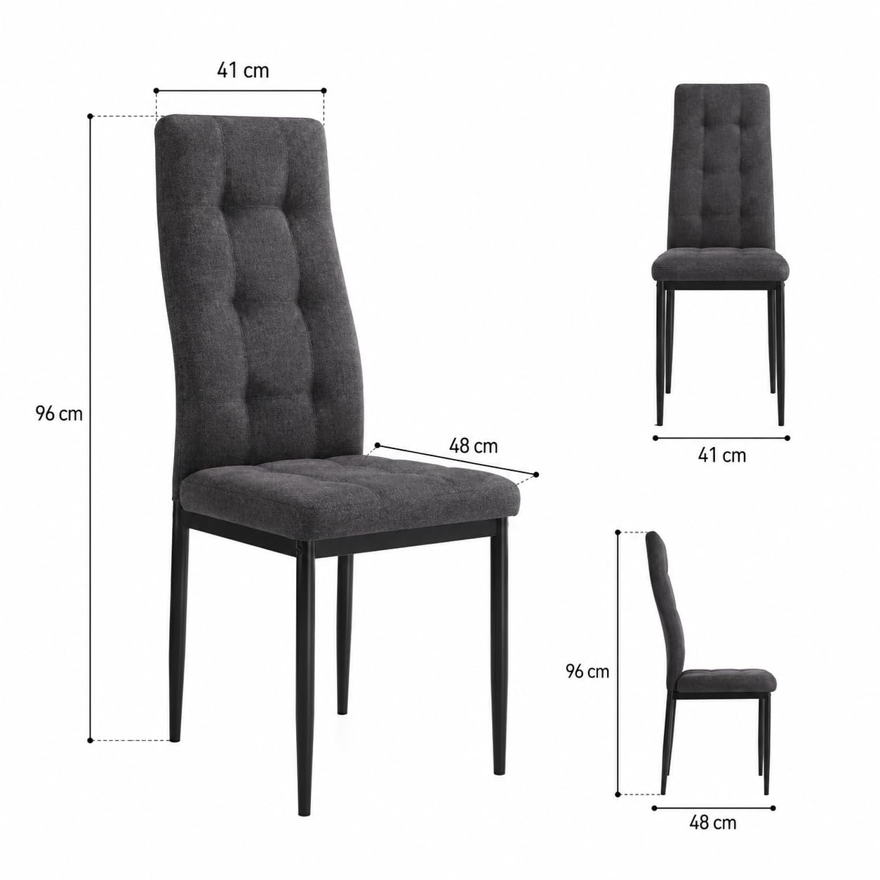 Pack 6 Sillas de Comedor Zuni, Color Gris, Tapizadas Capitoné | Sillas Estilo Moderno, Respaldo y Asiento Tapizado Capitoné, Patas metálicas | Sillas Estilo Moderno, Respaldo y Asiento Tapizado Capitoné, Patas metálicas