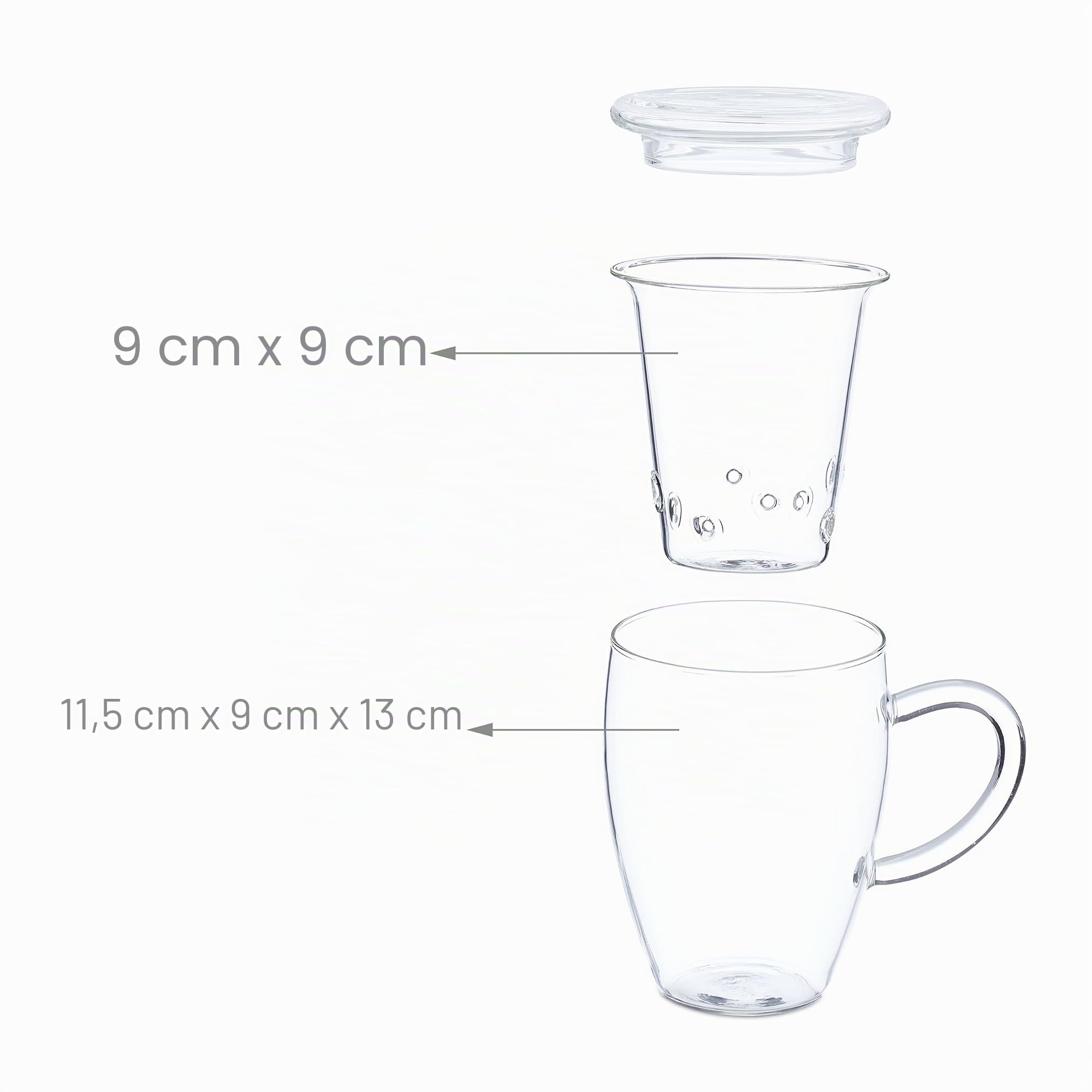 Relaxdays Taza de Té, Set de 2, con Filtro, Tapa y Asa, Volumen 450 ml, Vidrio Borosilicato, Vaso Infusión, Transparente