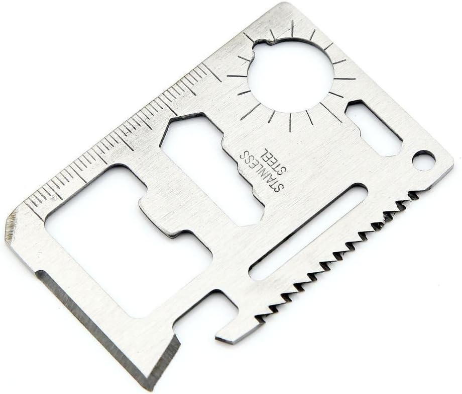 Pocket Survival Tool - 11 in 1 Credit Card Sized Knife Blade, Stainless Steel Beer Opener, 2.68 by 1.78 Inch, A Must Have Mini Tool for Any Family