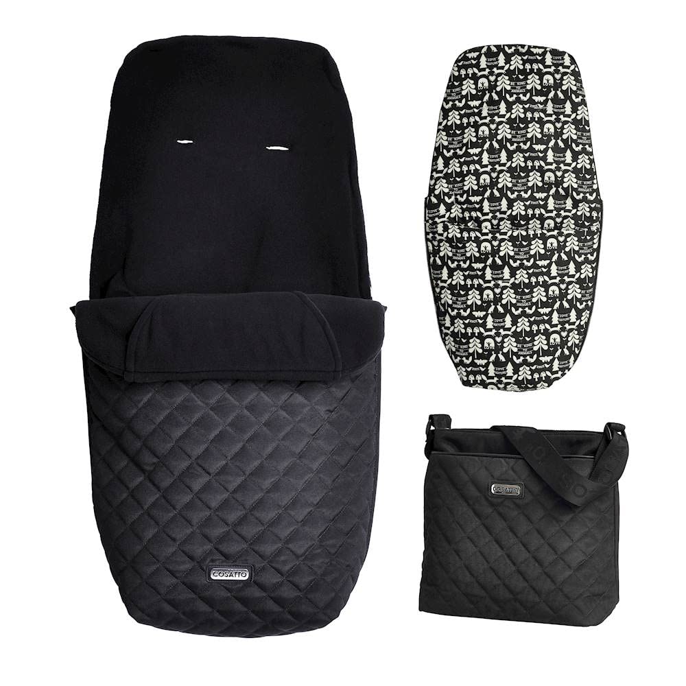 Cosatto Giggle Accessory Pack – Change Bag/Pram Bag & All Season Footmuff/Cosy Toes (Black Silhouette)