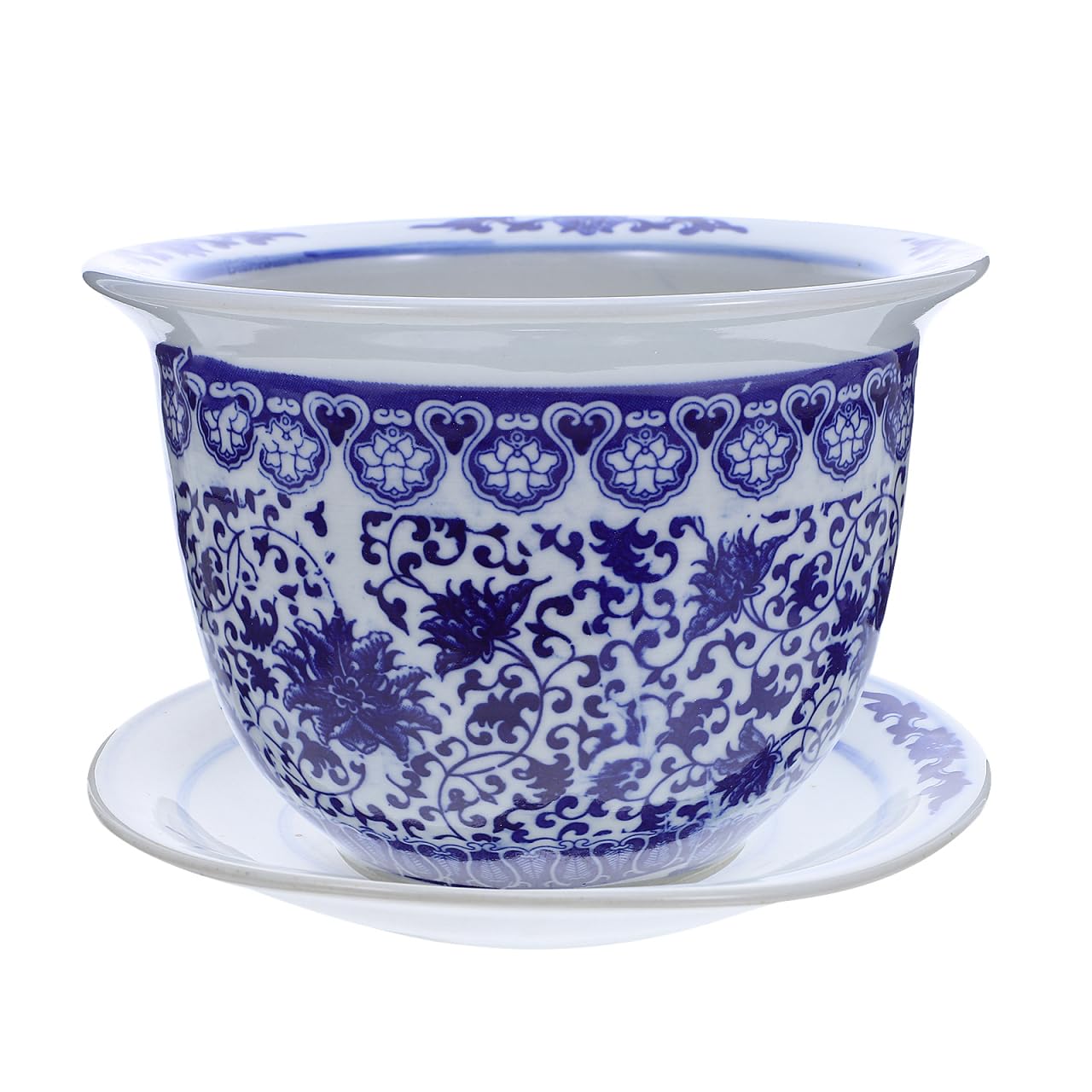 DOITOOL Blue and White Porcelain Plant pots with Drainage Holes and Drainage Tray for Indoor and Outdoor Plants, Ceramic Flower Pots