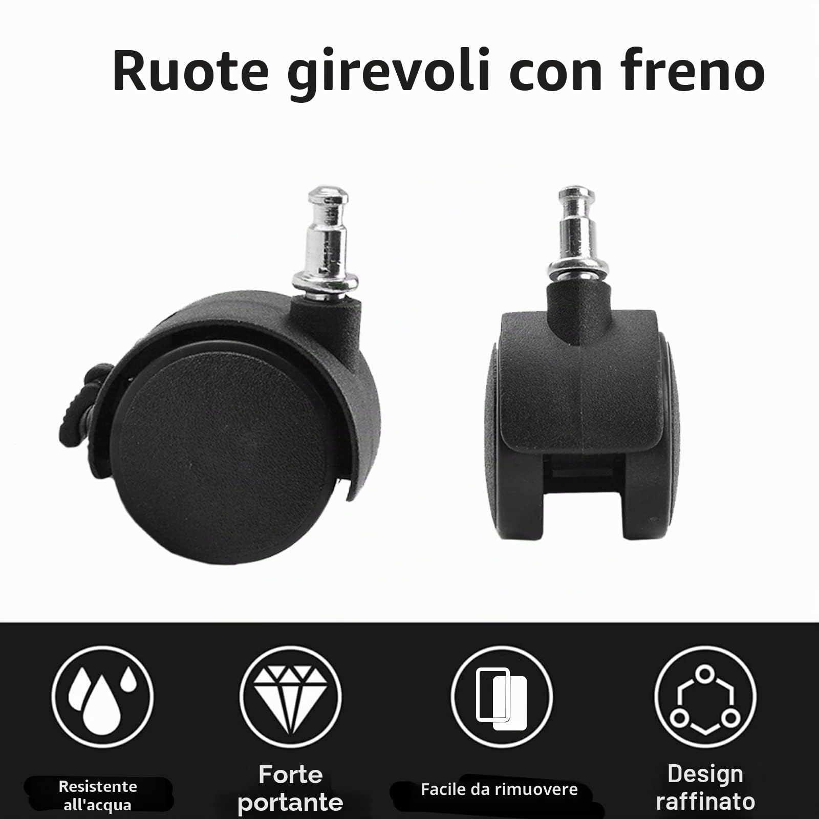INCREWAY Set di 5 ruote in nylon con freno, ruota girevole di 50 mm Dia con funzione di blocco